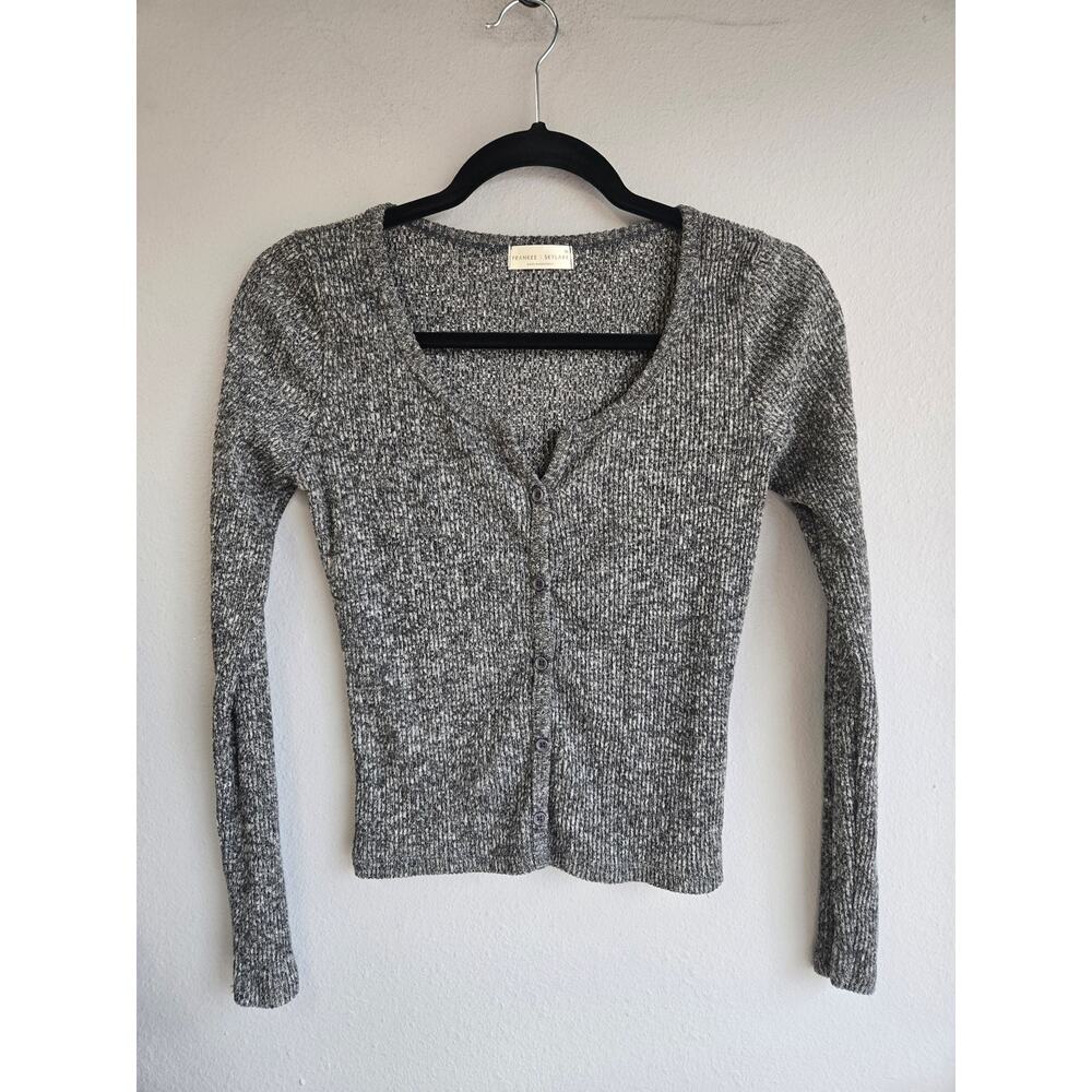 Frankee & Skylarr Marled Grey Ribbed Knit Button Front Cardigan Sweater M